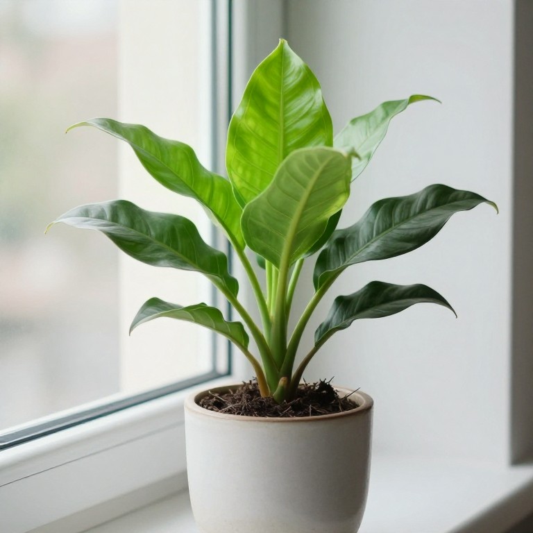 Alocasia con grandes hojas verdes en forma de flecha y nervios marcados, en maceta